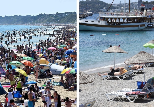 صورة تظهر الاختلاف المذهل بين الشواطئ في تركيا (يمين) وبريطانيا-ديلي صباح