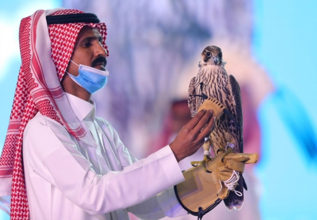 سعودي يعرض الصقر المباع بـ173 ألف دولار خلال مزاد بالرياض-رويترز