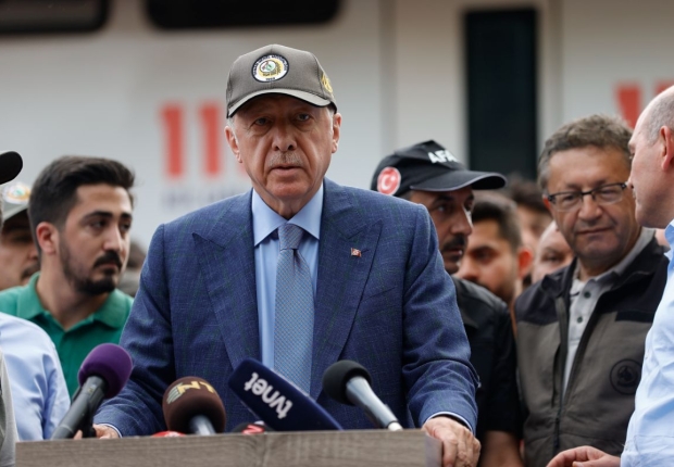اردوغان خلال مؤتمر صحفي في قضاء مرمريس-الأناضول