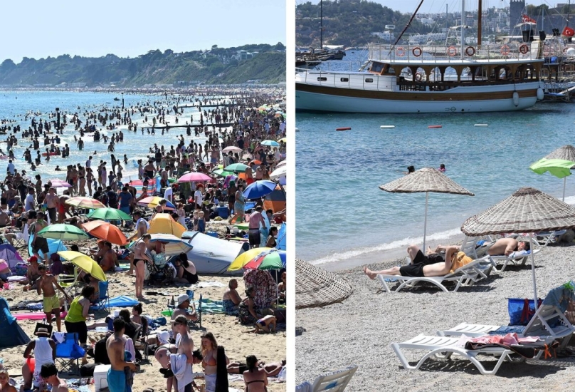 صورة تظهر الاختلاف المذهل بين الشواطئ في تركيا (يمين) وبريطانيا-ديلي صباح