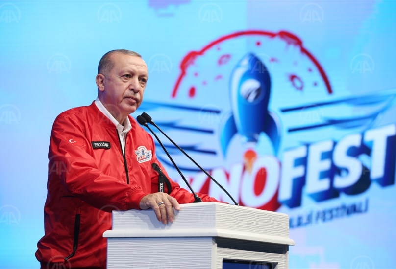 الرئيس التركي رجب طيب أردوغان خلال كلمة له بمهرجان تكنوفست - الأناضول
