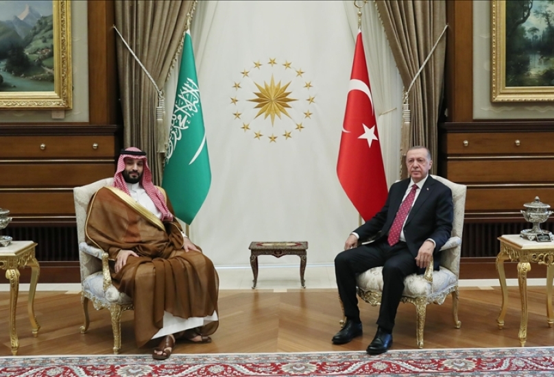 جانب من اللقاء بين الرئيس اردوغان وولي العهد السعودي محمد بن سلمان في العاصمة أنقرة