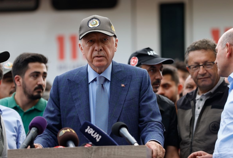 اردوغان خلال مؤتمر صحفي في قضاء مرمريس-الأناضول